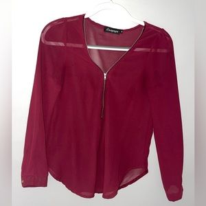 Maroon sheer blouse with zip